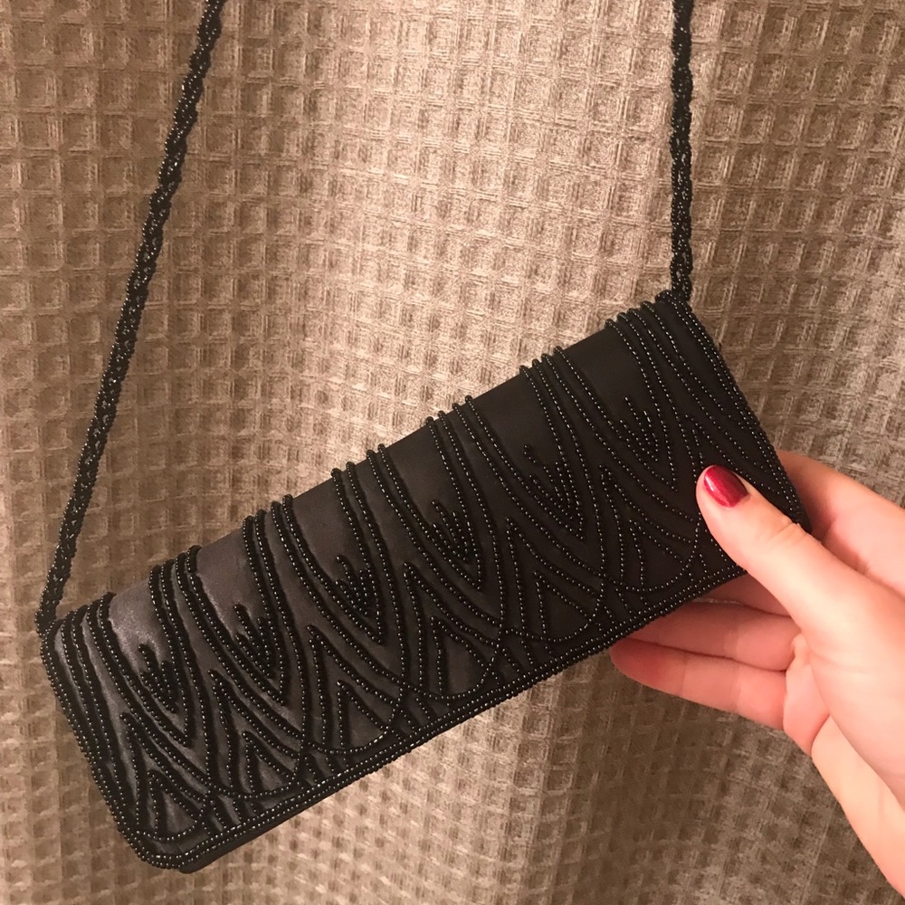 Black beaded clutch NWOT